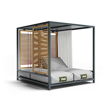 Load image into Gallery viewer, Luxury Allegra outdoor cabana featuring Sunbrella cushions and weather-resistant curtains

